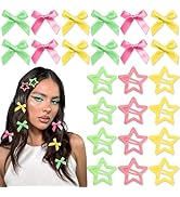 YAEISM 24PCS Bow Hair Clips Colorful Star Hair Clips Non Slip Small Hair Bows Metal Y2K Star Barr...
