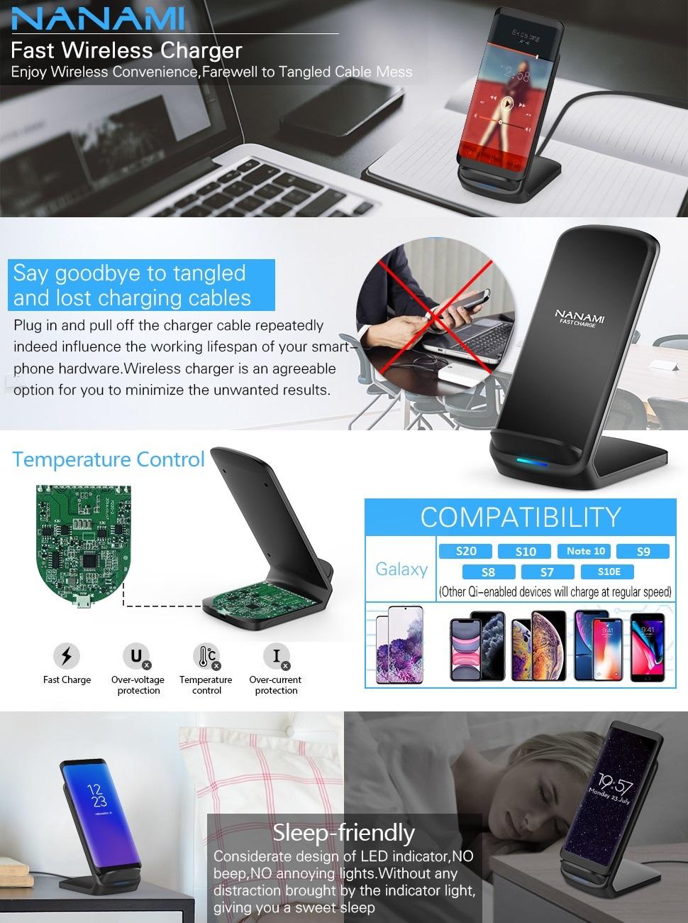 Nanami Fast Wireless Charger for iPhone 12,Samsung Galaxy S21/20 and more