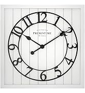 Presentime & Co 21" Farmhouse Square Shiplap Barn Door Wood Clock - White, Arabic Numeral. Home D...
