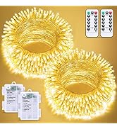 JMEXSUSS 2 Pack Battery Operated String Lights with Remote Outdoor Indoor, Each 33ft 100 LED Twin...
