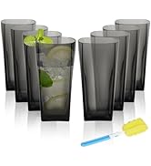 Goldmeet 20oz Unbreakable Plastic Cups, Set of 8 - Shatterproof Square Drinking Glasses with Clea...