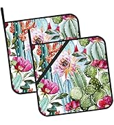 Watercolor Cactus Flower Pot Holders for Kitchen Heat Resistant Pot Holders Set of 2 Oven Hot Pad...