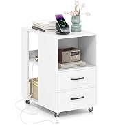Giantex End Table with Charging Station - Night Stand on Wheels, Sofa Side Bedside Table w/USB & ...