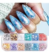 SONGJIE 12 Color Holographic Mermaid Nail Sequins Opal Flakes Nail Art Glitter Sequins for Nails ...