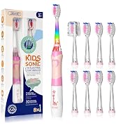 SEAGO Kids Electric Toothbrush with 2 Mins Brushing Timer and 8 Replacement Bursh Heads,Rainbow L...