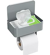 JUYSON Toilet Paper Holder with Shelf, Flushable Wipes Dispenser Fits for Bathroom Wipe Storage, ...