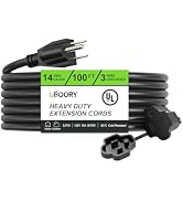 UBOORY Outdoor Extension Cord Waterproof 100 FT, Black 14/3 SJTW Heavy Duty, Flexible 100% Copper...