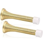 KOVOSCH 2 Pack Spring Door Stopper Bright Brass - 3-1/4" Flexible Gold Spring Door Stops with Whi...