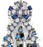 Christmas Tree Topper Christmas Wreath Bow, 52 * 13 inches Large Tree Toppers Bow with Snowflake ...