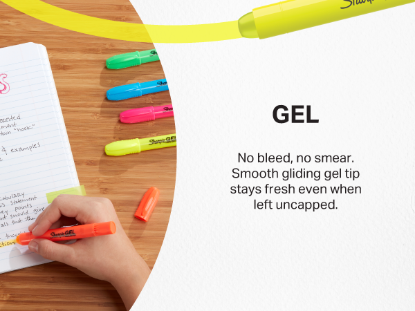 sharpie gel highlighter uncap no bleed smear dry cap easy mess free school home office study class