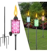 Glass Garden Torch for Outside 4 Pack, Citronella Torches with 5-Prong Grounded Stake,Colorful Ou...