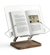 muso wood Acrylic Book Stand for Reading, Adjustable Book Holder with Walnut Storage and Elastic ...