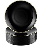 Bestluck 100PCS Black and Gold Plastic Plates, 7.5inch Black Disposable Dessert Salad Plates with...