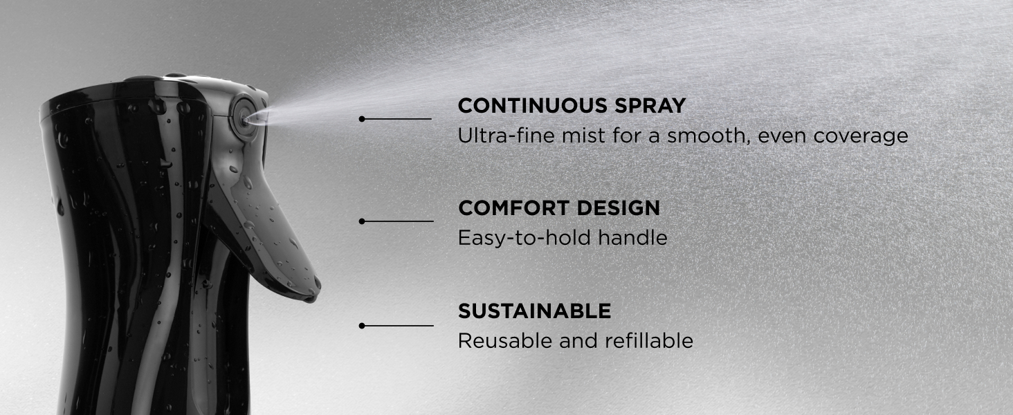 EDGE BOOSTER Spray Mist Bottle with continuous mist comfort handle reusable sustainable design