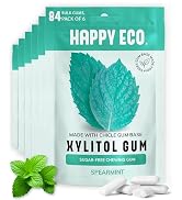 HAPPY ECO Sugar Free Natural Chewing Gum 6 Pack (84 Pieces) - Plastic Free, Xylitol Gum with Stev...