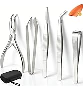 6 PCS Fish Bone Tweezers Set, Stainless Steel Fish Bone Pliers, Kitchen Fish Pin Deboner Tools, P...