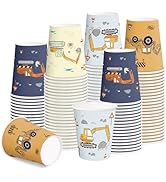RUSPEPA Disposable Paper Cups 9oz - 100 Pack Cartoon Truck Design Printed Paper Coffee Drinking C...