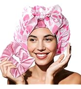Years calm Large Satin-Lined Shower Cap for Women with Detachable Bow | Waterproof Double Layer B...