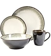 Sango Novelle 16-Piece Stoneware Dinnerware Set with Round Plates, Bowls, and Mugs, Moss Green