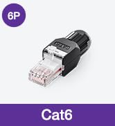 Text reads 'Cat6'. Black network connector with exposed twisted wiring and RJ45 port end visible.