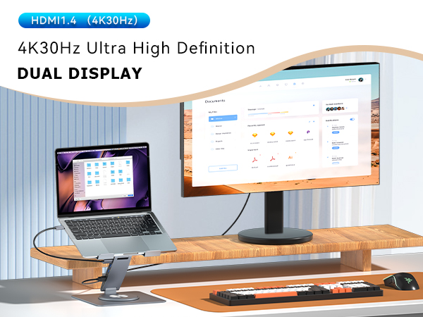 laptop stand with USB C docking station Dual display two display mirror extend copy