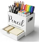 First-zgel Pen Holder for Desk, Wood Pencil Organizer with Drawer, 2 Slots Dual-Purpose Desk Orga...