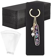 PH PandaHall 100 Sets Long Keychain Display Cards with Self-Sealing Bags, 5.9x2 Inch Black Paper ...