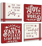 OTOSTAR 4 Pieces Christmas Wall Art Canvas Prints - Christmas Red Picture Painting - Modern Wall ...