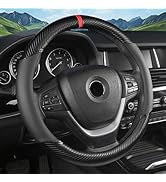 KAFEEK Car Steering Wheel Cover Men,Universal 15 inch, Microfiber Leather Carbon Fiber Black Stee...