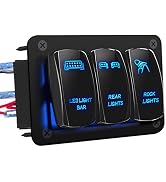 DaierTek LED Light Bar Switch Panel, 3 Gang Rocker Switch Panel, 12V Toggle Switch Panel for Truc...