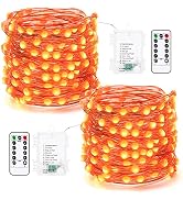 BrizLabs Orange Halloween Lights, 2 Pack 17.48ft 50 LED Halloween Fairy Lights with Remote, 8 Mod...