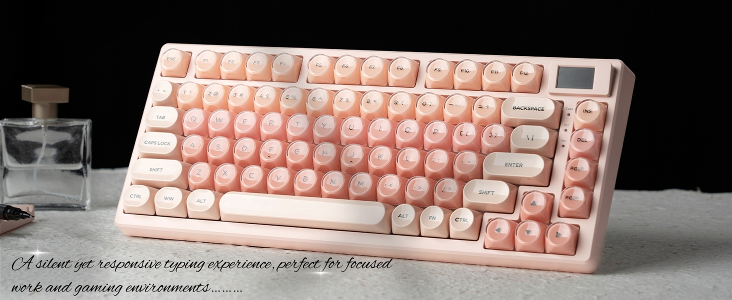 Pink Mechanical Gaming Keyboard 75% with Color Multimedia Display Jelly Keyboard Wired