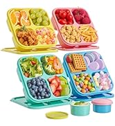 4 Pcs Snack Box Containers Set, Reusable 4 Compartment Lunchable Container with 2Pcs Sauce Contai...