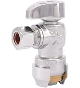 SharkBite 1/2 x 3/8 Inch Compression Angle Stop Valve, Quarter Turn, Push to Connect Brass Plumbi...