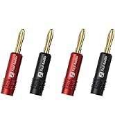 Fosi Audio Banana Plugs for Speaker Wire, 2 Pairs/4 PCS Gold-Colord Speaker Plugs with Brass Plat...