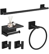 TURS 5-Pieces Matte Black Bathroom Hardware Set 23.6 Inch SUS304 Stainless Steel Towel Bar Set Wa...