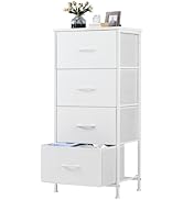 DUMOS Nightstand with 4 Drawers Bedside Table with Removable Fabric Bins Sturdy Steel Frame Wood ...