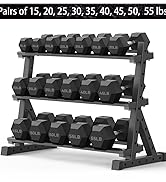 PAPABABE Hex Dumbbell Set with Rack, Rubber Encased Free Weight with Weight Storage Racks, Multip...
