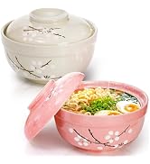 Goaste 2 Pack Ceramic Ramen Noodle Bowl, 27 OZ Big Ramen Bowl with Lid, Japanese Hand-Painted Cer...