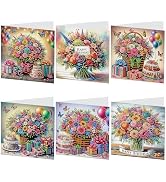 Tontut 6 Pieces Diamond Art Painted Greeting Cards, Flower Basket Gift Butterfly 5D DIY Special S...