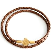 Leporem Premium Woven Leather Bracelet 18K Gold Plated Surgical Stainless Steel Four Leaf Clover ...