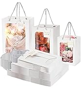 ZENFUN 24 Pack White Kraft Paper Bags with Handles, Gift Shopping Bags with Transparent Window, P...