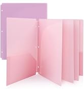 Plastic Pocket Folders,2 Pockets and 3 Dividers, Letter Size – Fits 3-Ring Binders – School Folde...