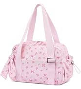 LOIDOU Small Gym Bag for Women, Mini Corduroy Sports Duffel Bag with Wet Compartment, Pink Bow Pa...