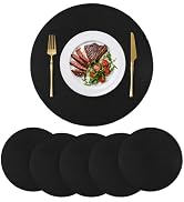 yuuzue Round Placemats Set of 6, 15 Inch Machine Washable Linen-Like Fabric Table Placemats, Wrin...