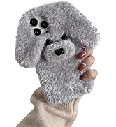 SGVAHY Furry Case for iPhone 15 Cute Teddy Gray Fur Fluffy Soft Warm Plush Fuzzy with Bling Glitt...