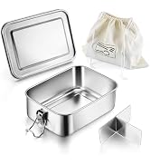 E-far Stainless Steel Lunch Box, 49oz Metal Bento Box Lunchbox w/Leak Proof Lid, 1400ml Medium Fo...