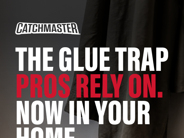 Catchmaster home pest control graphic promoting glue traps trusted by professionals
