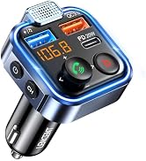 LENCENT FM Transmitter in-Car Adapter, Type-C PD 20W+ QC3.0 Fast USB Charger, Wireless Bluetooth ...