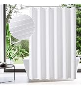 MitoVilla White Modern Waffle Shower Curtain Set, 230 GSM Heavyweight Fabric Shower Curtains for ...
